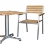 set 8 -- 27 inch square bistro table (tst-kl l001) with theodore stackable armchairs (cst-h 001)